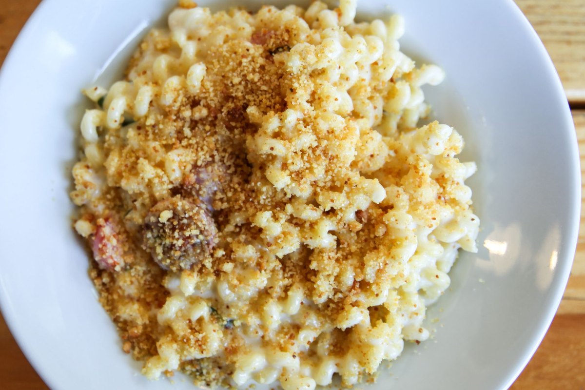 A serving of baked mac and cheese