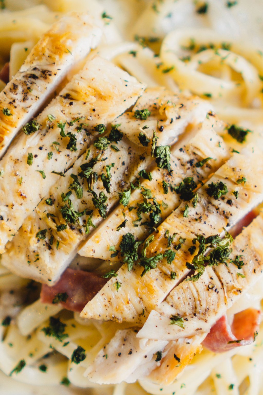 Close up of chicken fettuccine alfredo