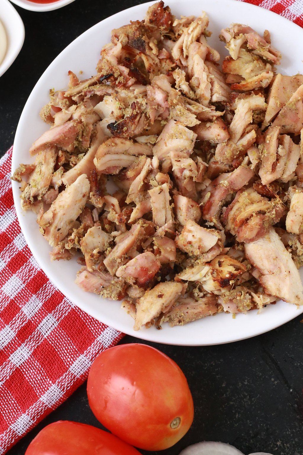 Close up of chicken shawarma bowls