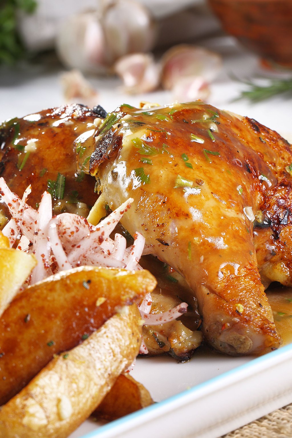 Close up of honey garlic chicken thighs