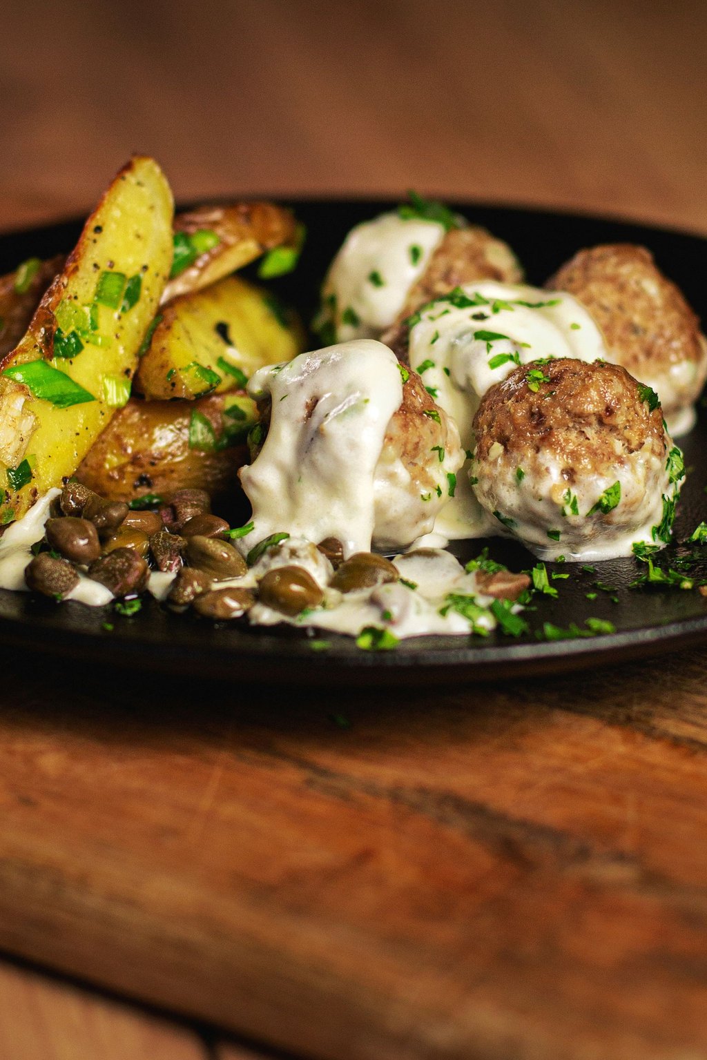 Close up of swedish meatballs