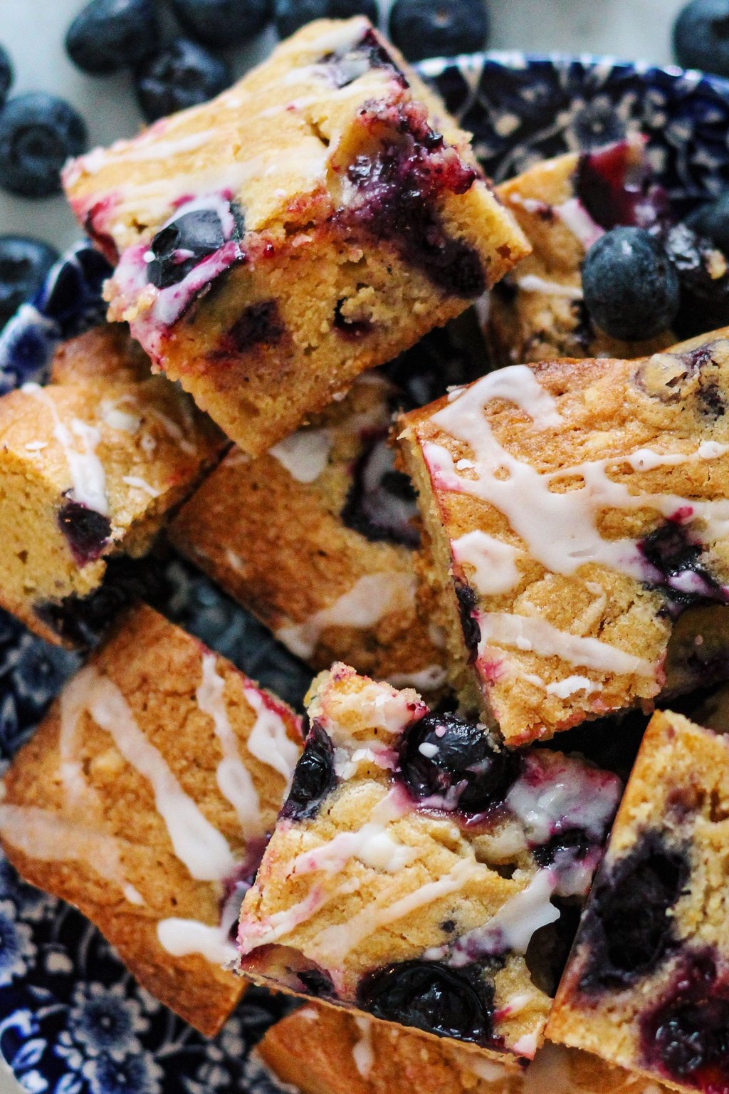 Close up of blueberry dump cake
