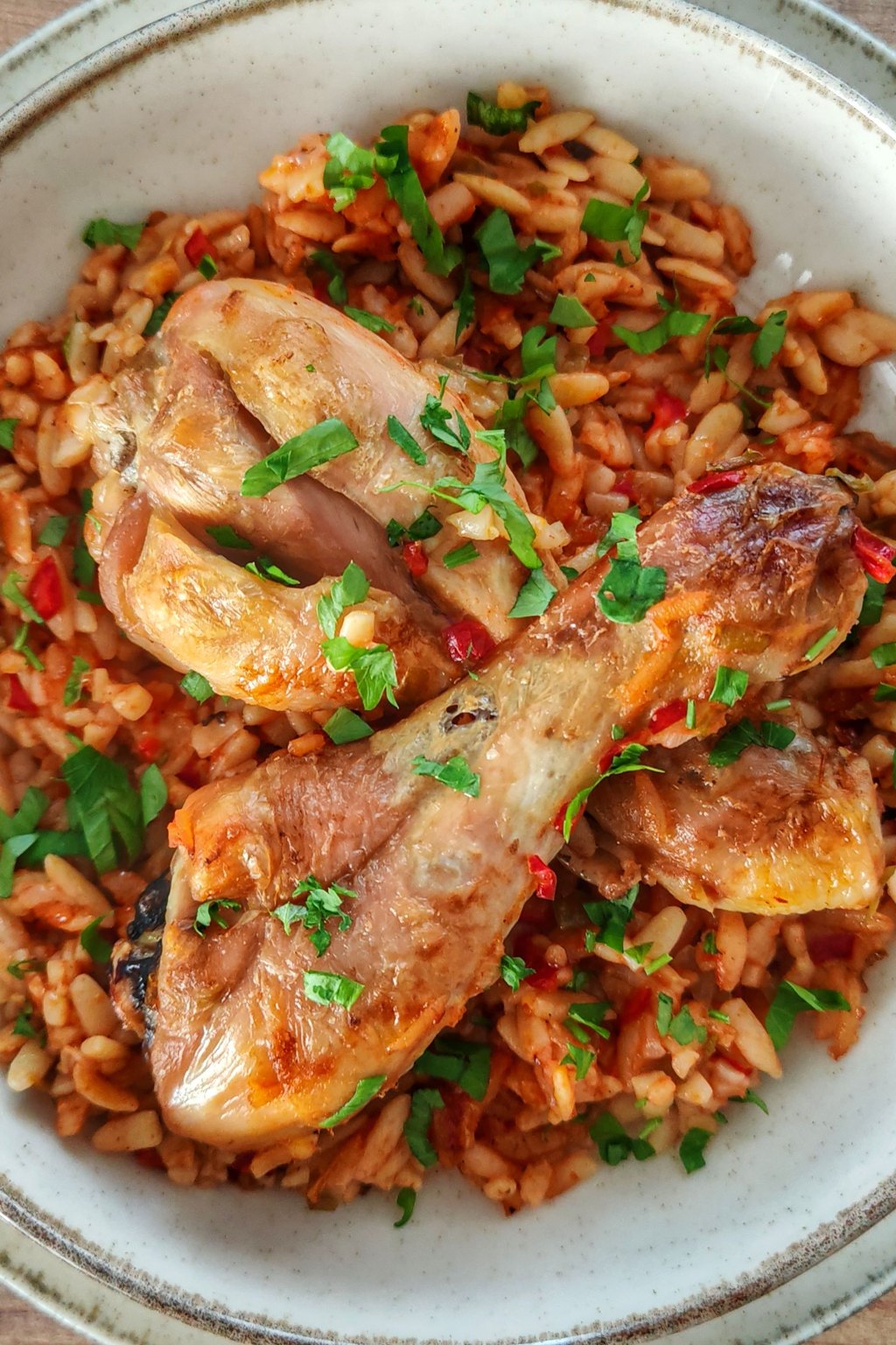 Close up of one pot lemon chicken orzo