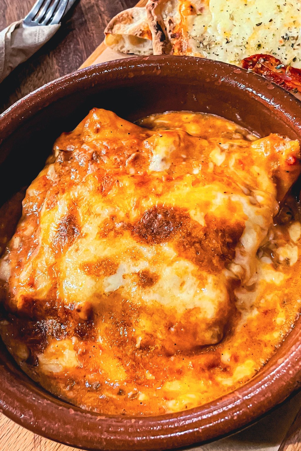 Close up of skillet lasagna