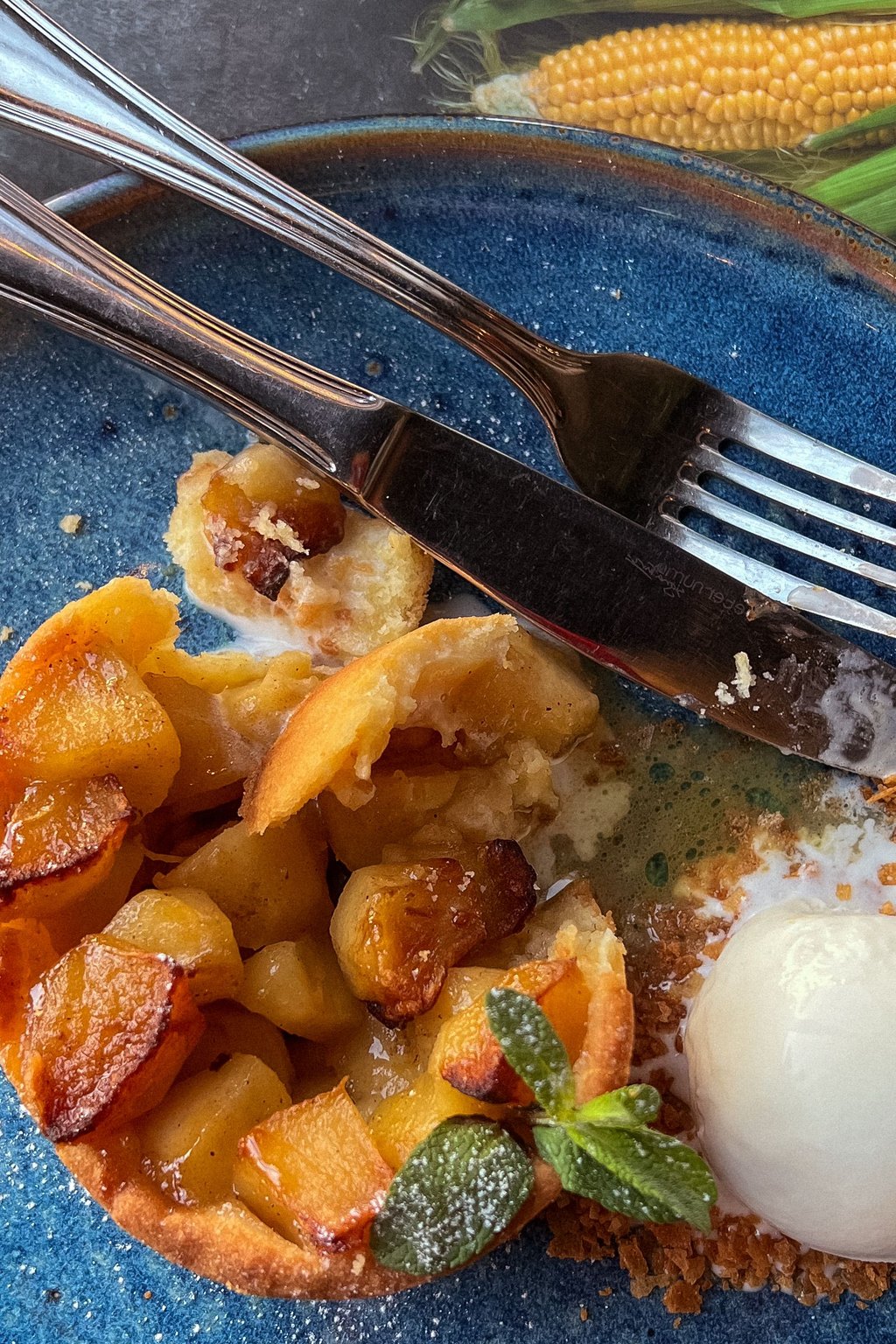 Close up of southern peach cobbler