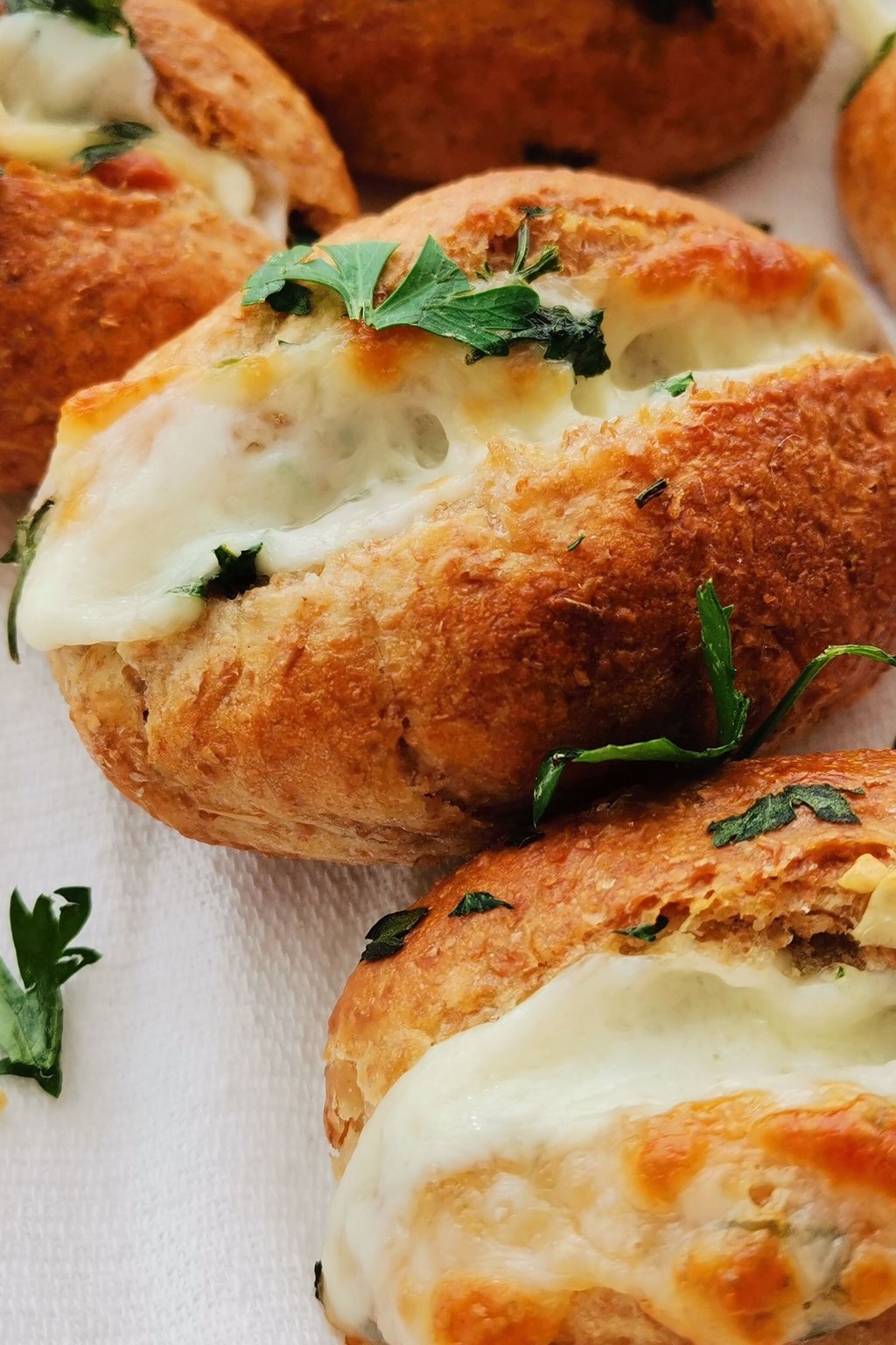 Close up of cheesy garlic bread