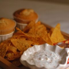 Close up of buffalo chicken dip