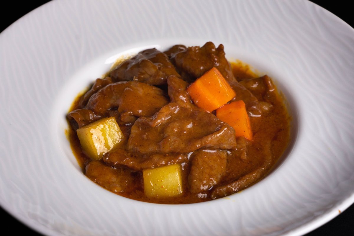 A serving of classic beef stew