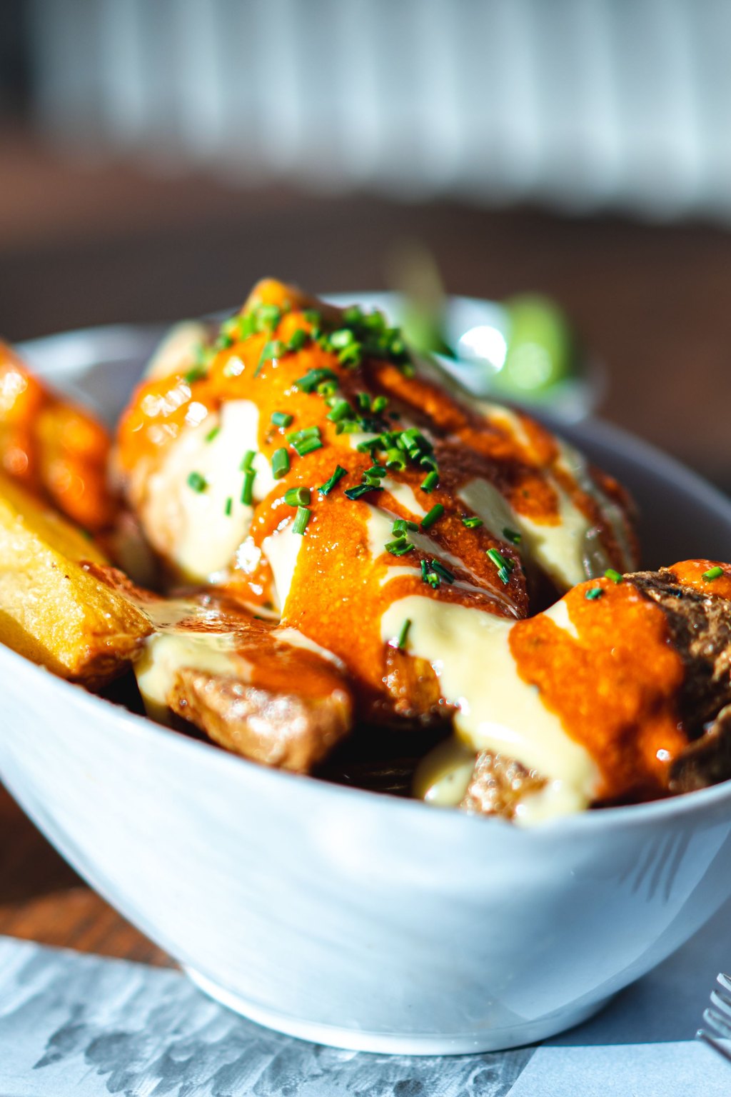 Close up of loaded potato skins