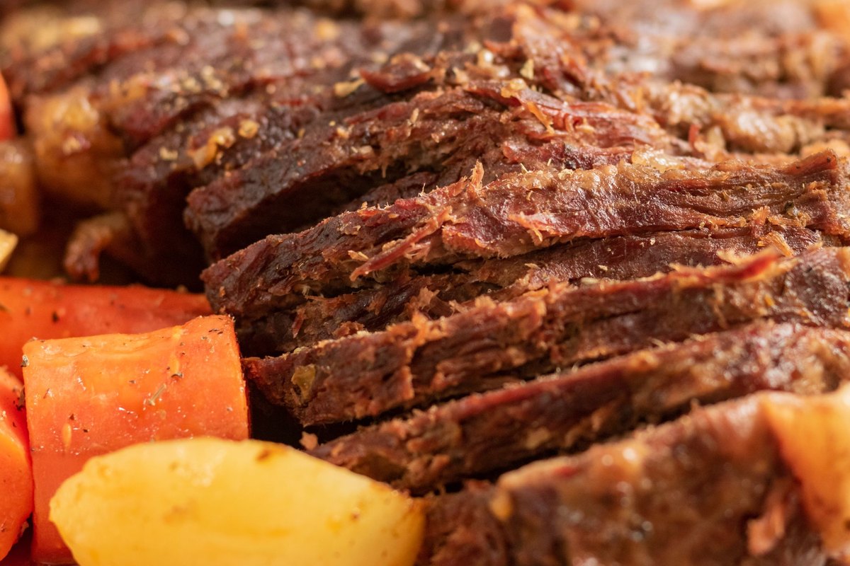 A serving of slow cooker pot roast
