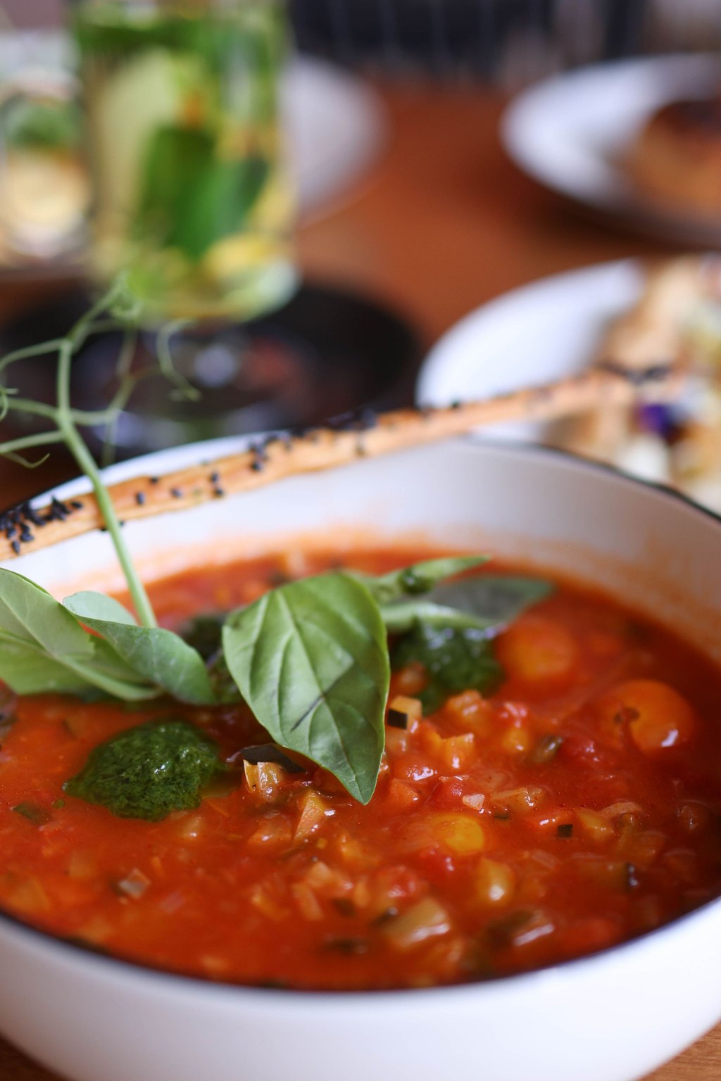 Close up of minestrone soup