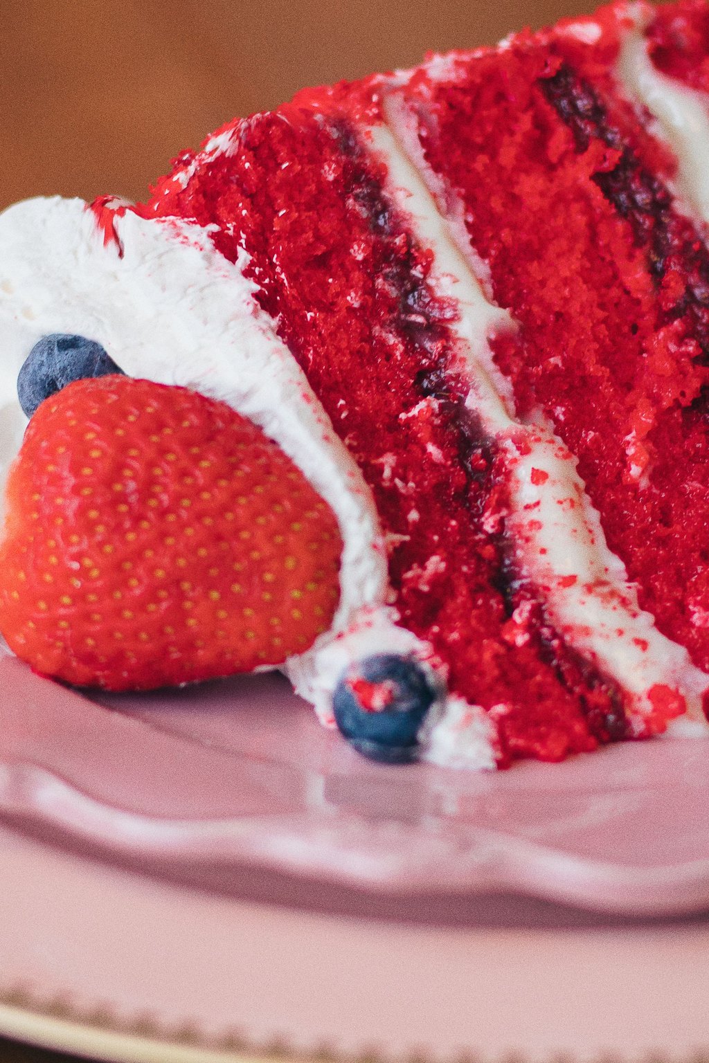 Close up of red velvet brownies