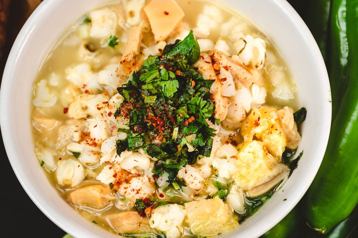 A serving of slow cooker chicken tortilla soup