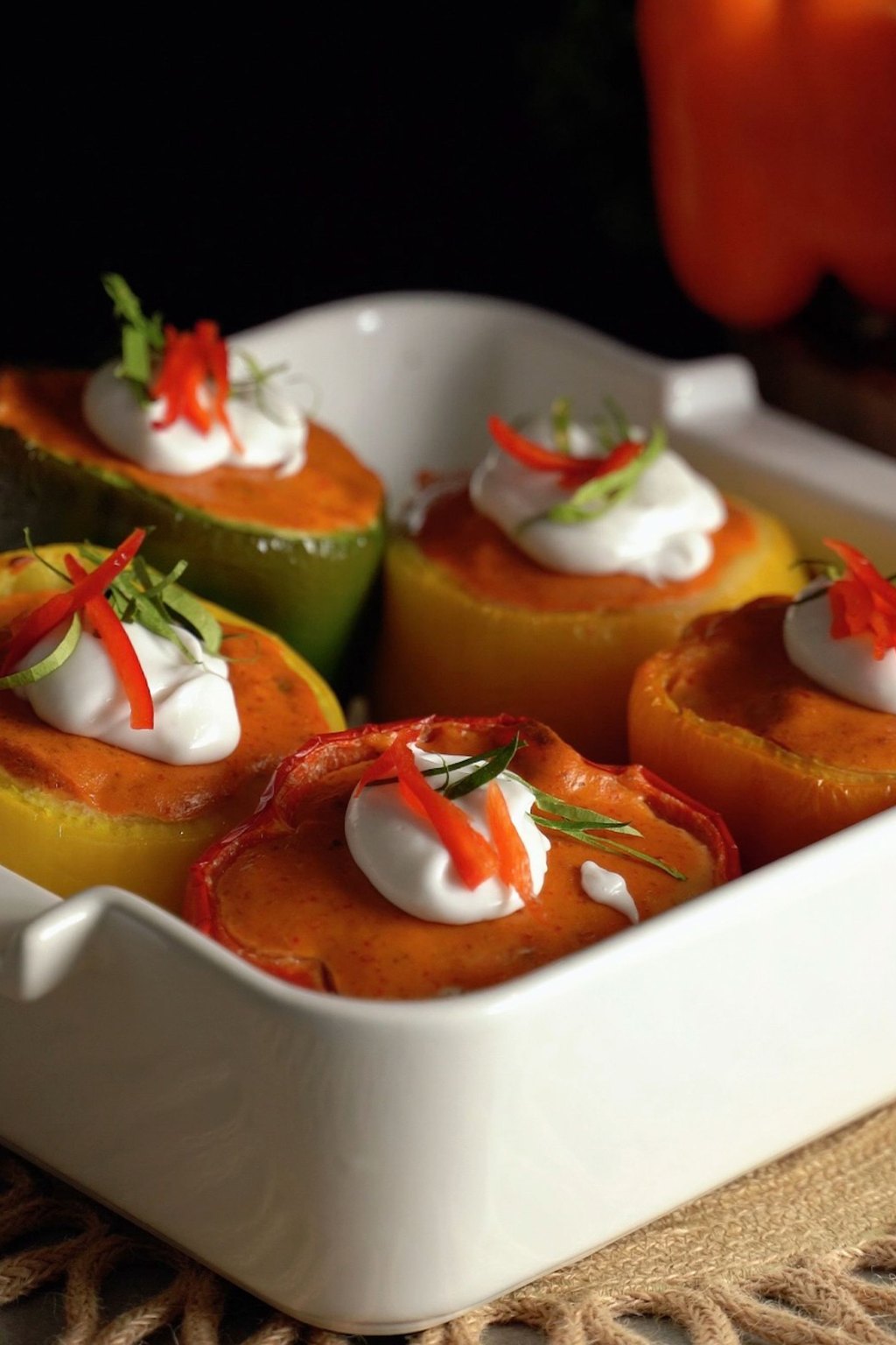 Close up of stuffed peppers