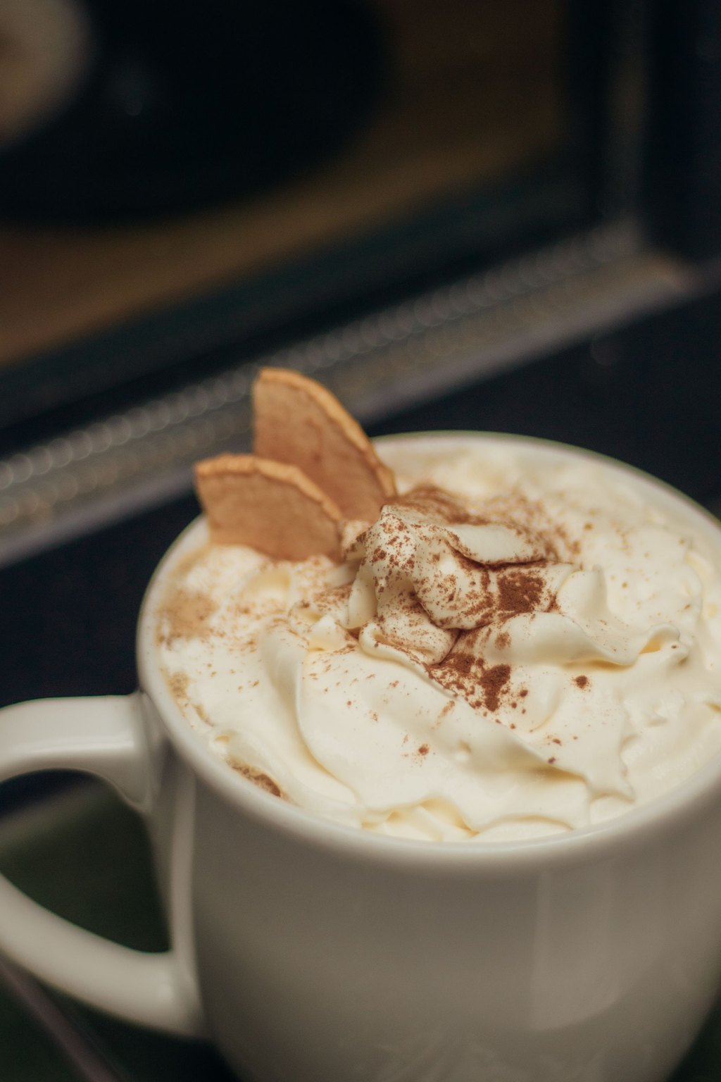 Close up of white hot chocolate