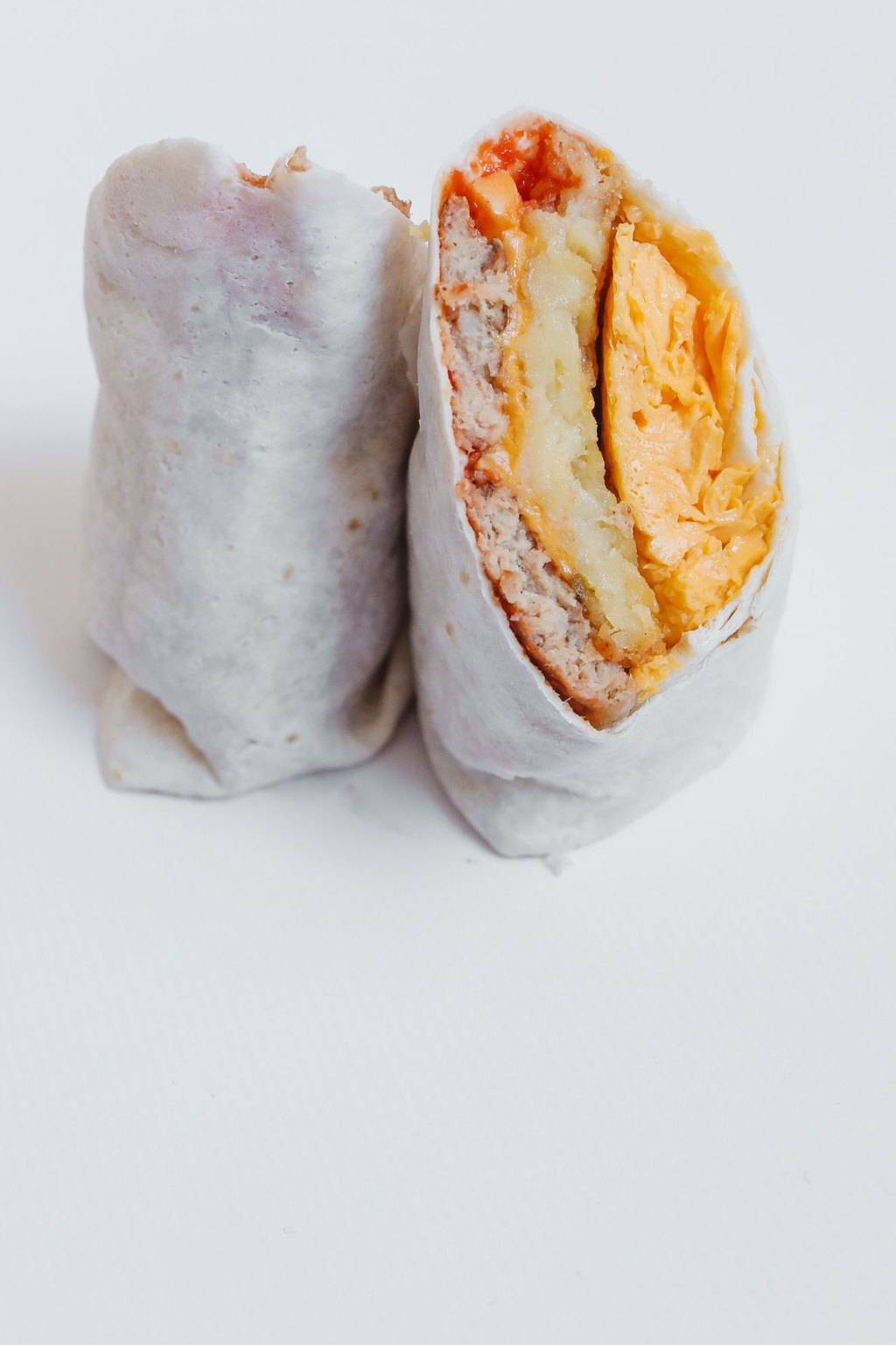Close up of freezer breakfast burritos
