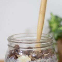 Close up of peanut butter banana overnight oats