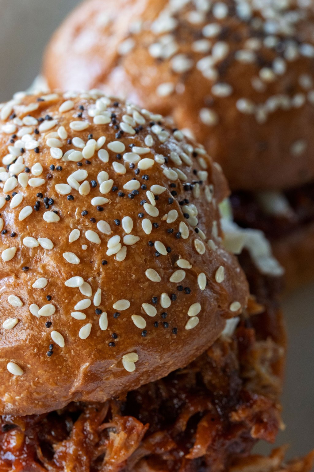 Close up of pulled pork sliders