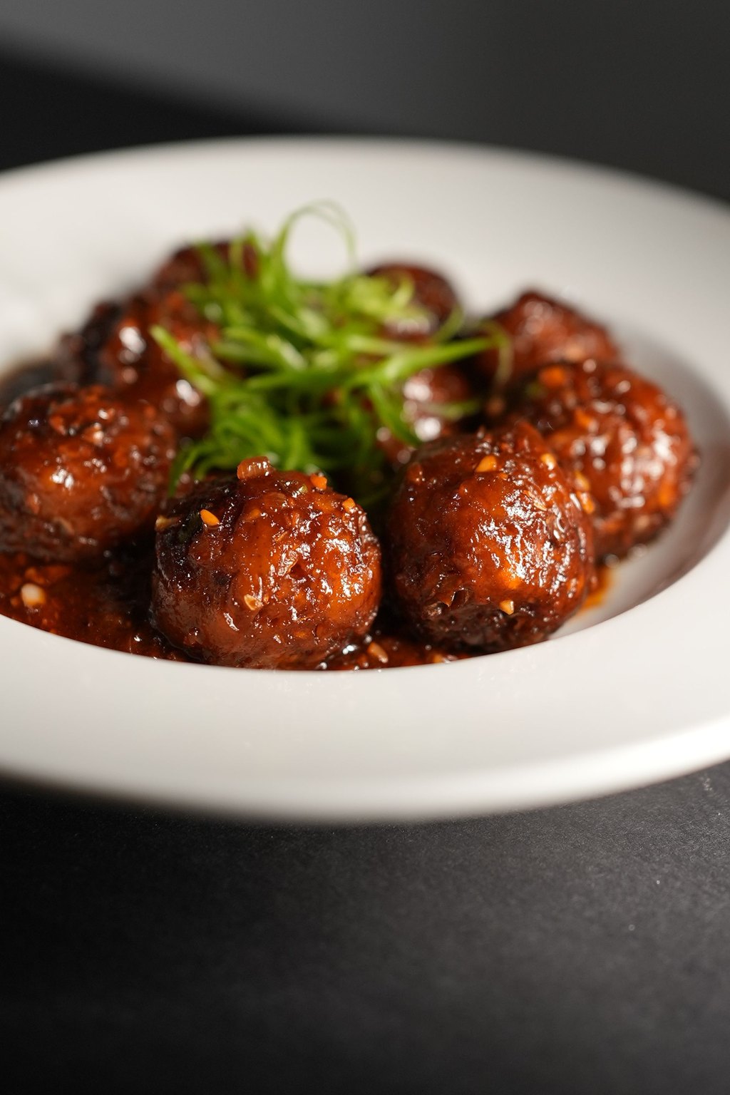 Close up of slow cooker party meatballs
