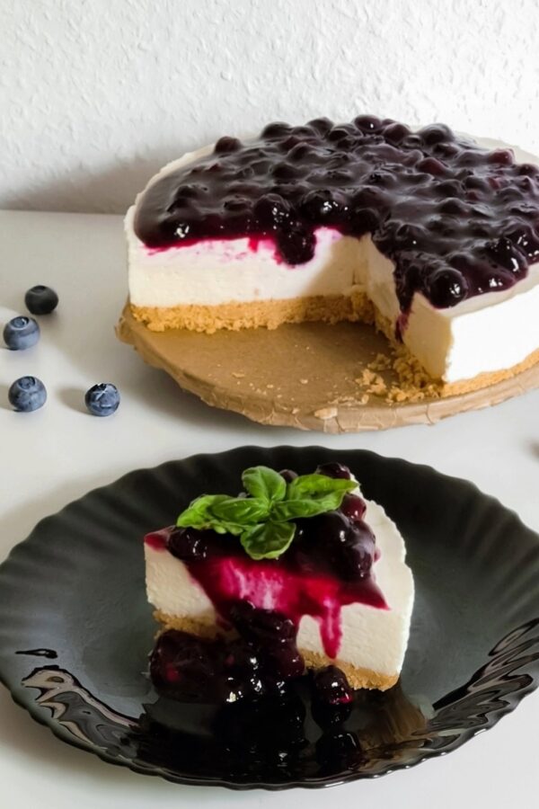 Close up of classic no bake cheesecake