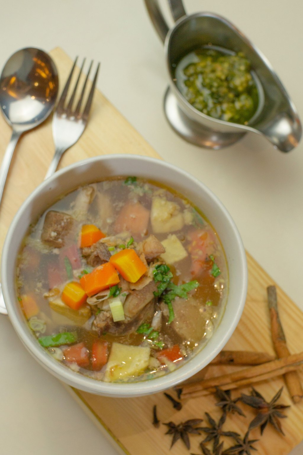 Close up of beef and barley soup
