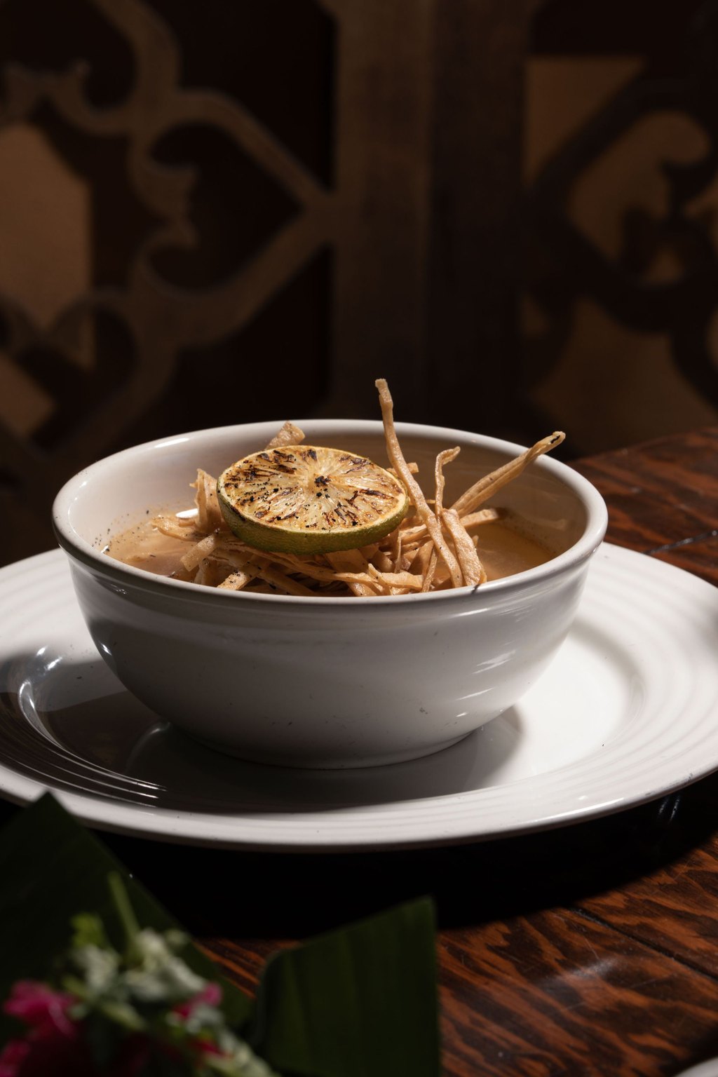 Close up of chicken tortilla soup