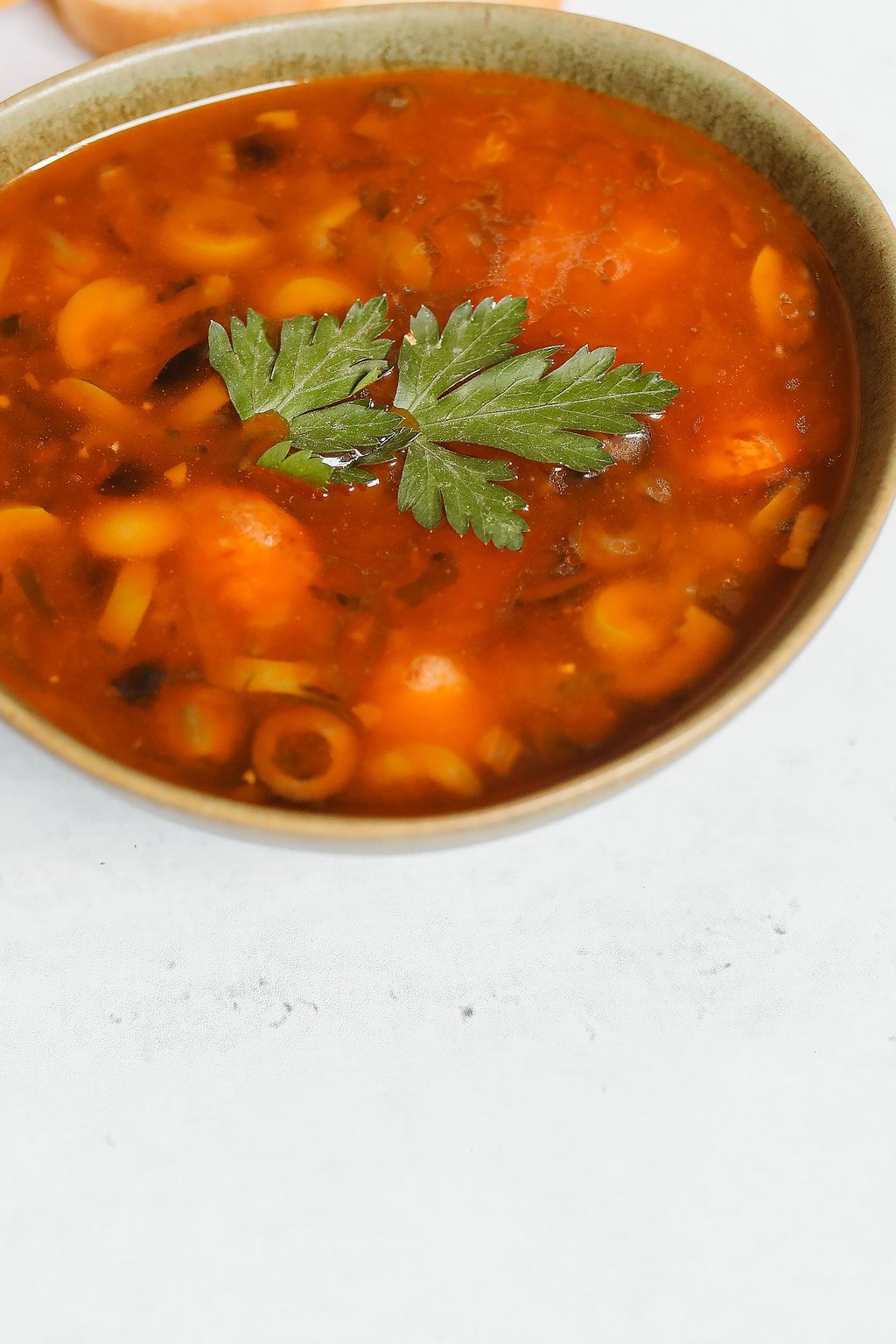 Close up of classic minestrone soup
