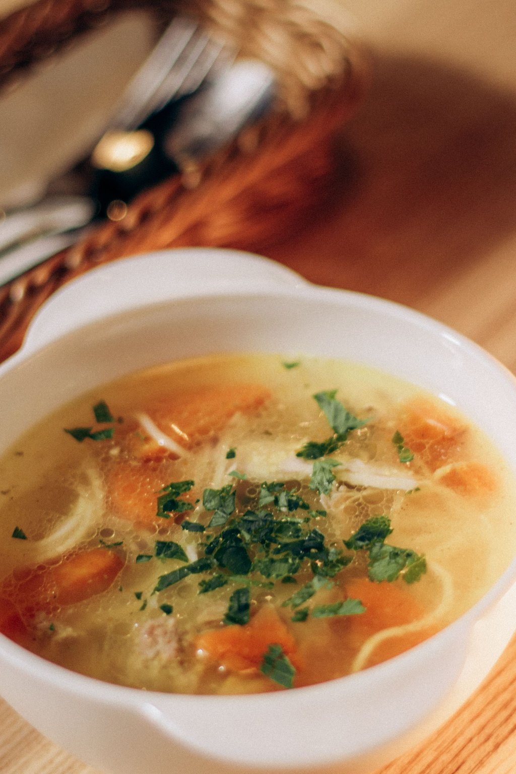 Close up of creamy chicken wild rice soup