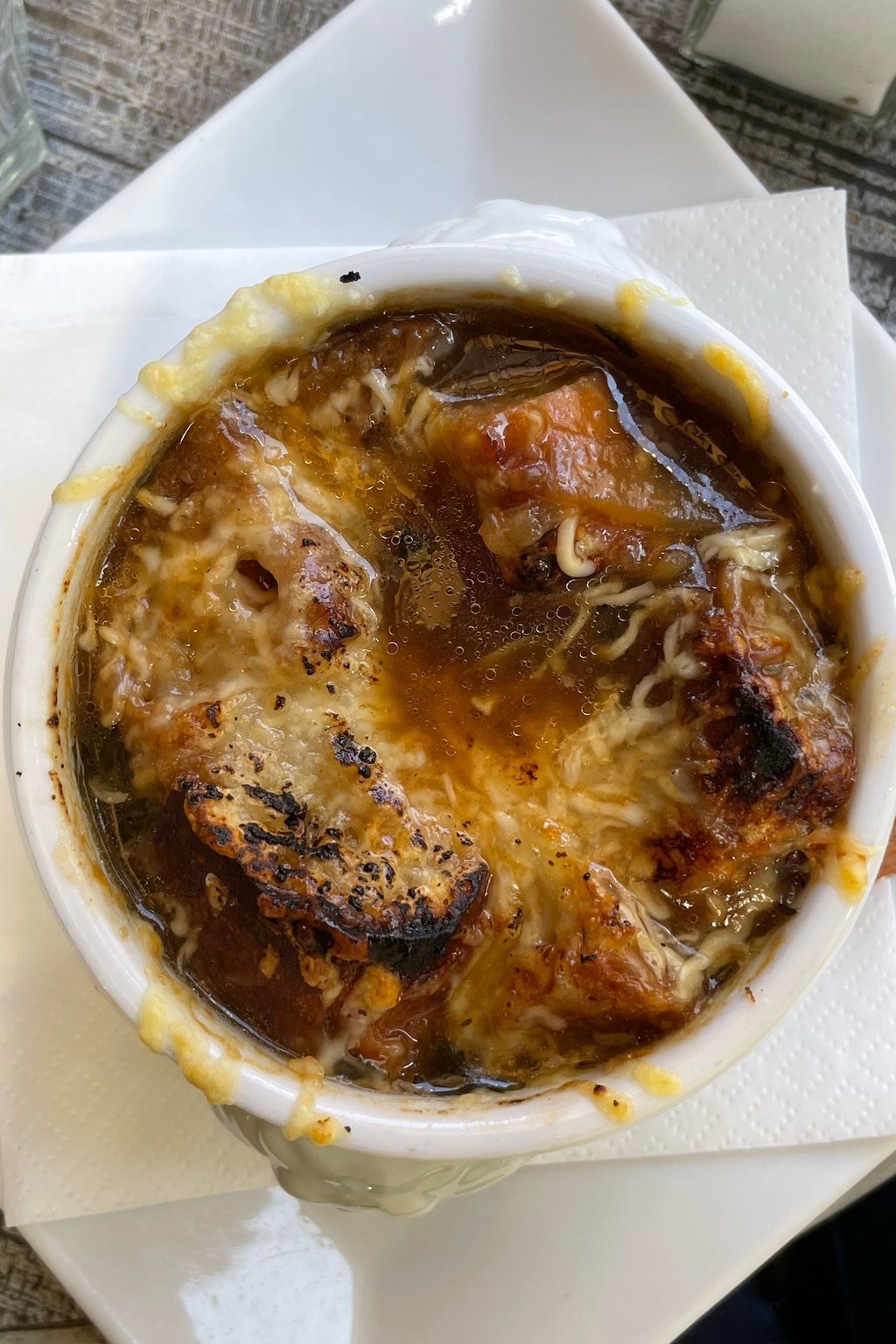 Close up of french onion soup