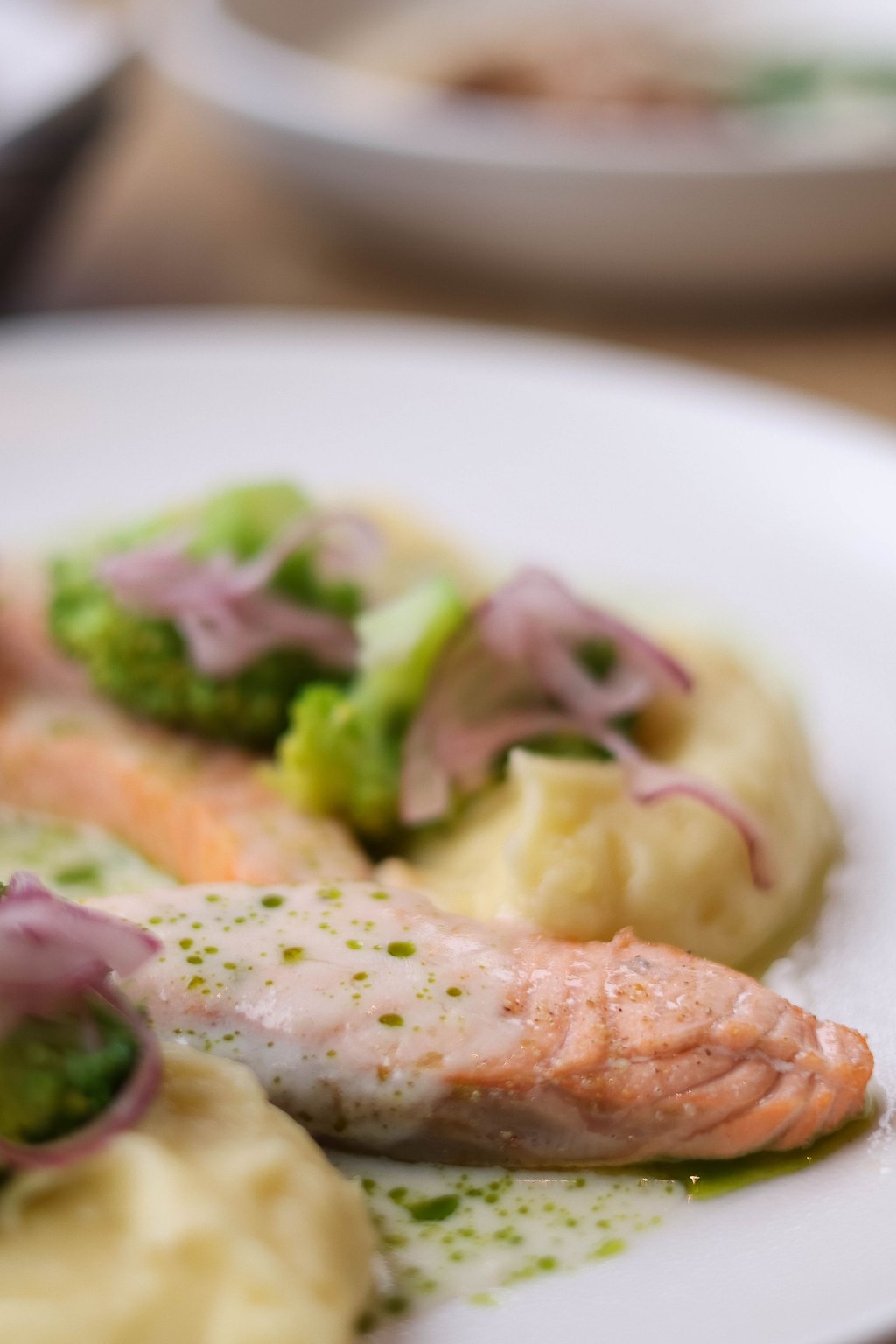 Close up of honey garlic salmon with brussels sprouts