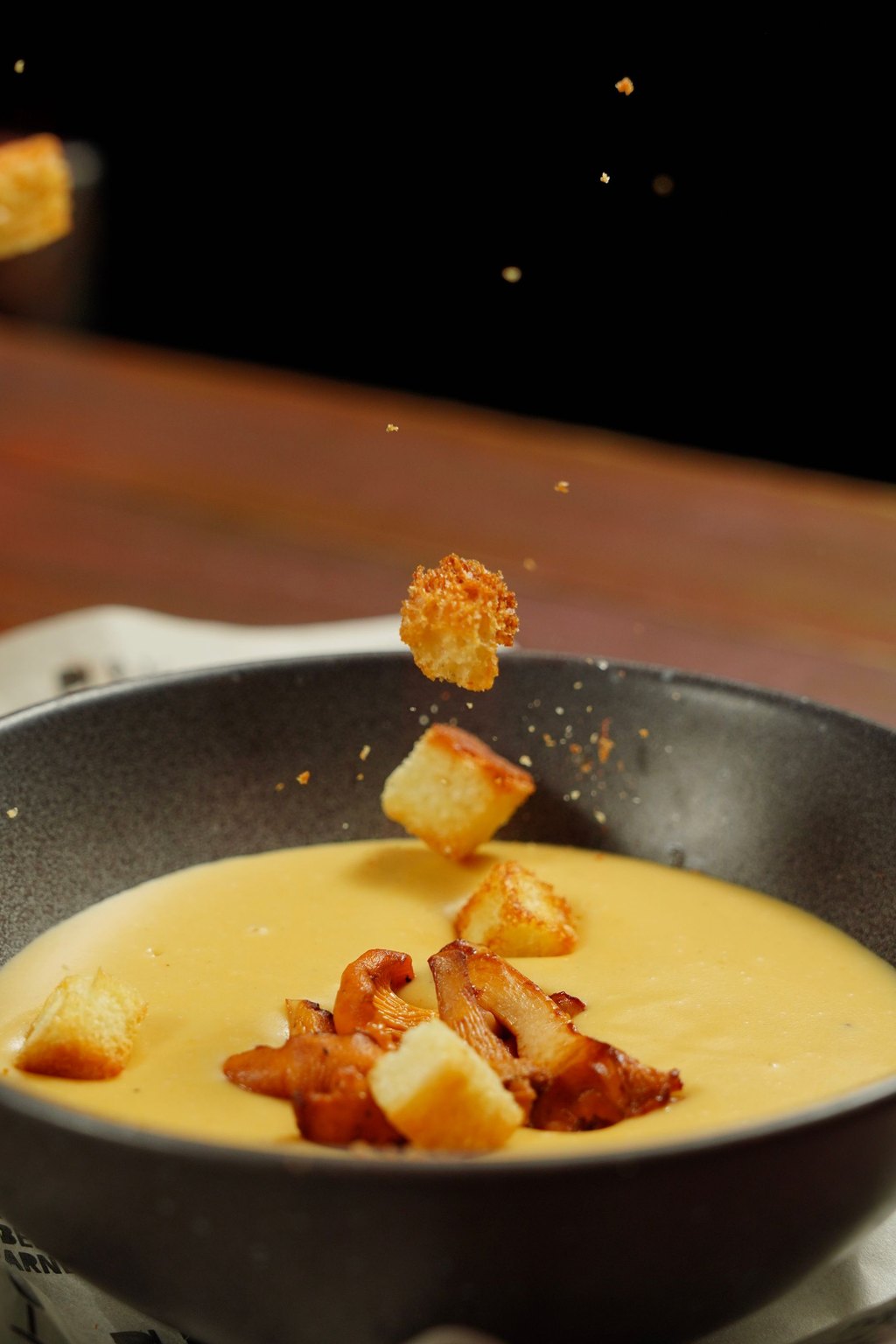 Close up of loaded baked potato soup