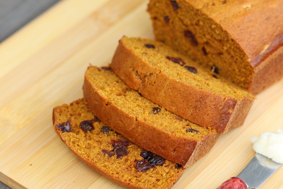 A serving of moist pumpkin bread