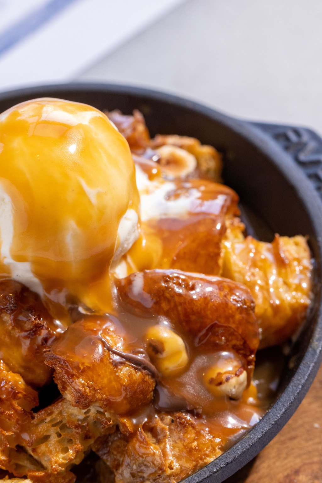 Close up of pumpkin bread pudding