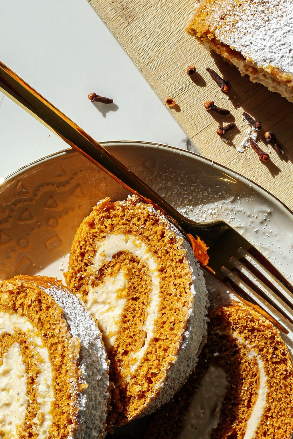 Close up of pumpkin roll