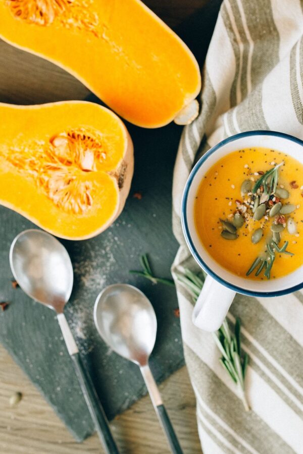 Close up of roasted butternut squash soup