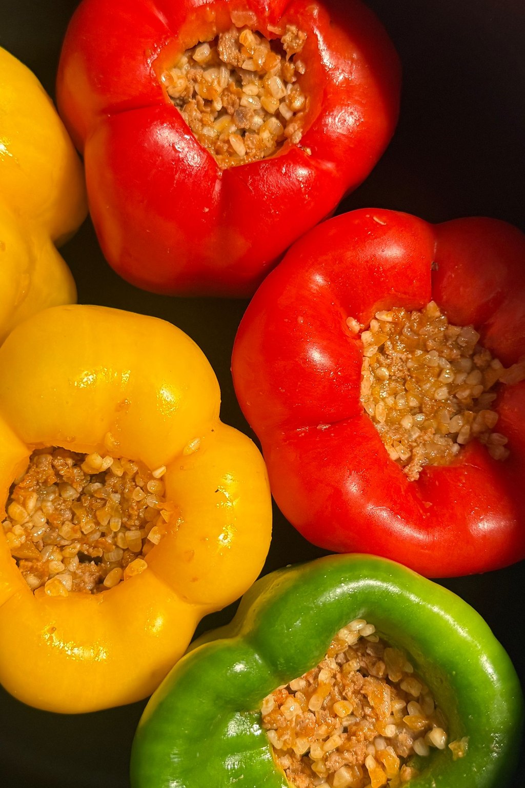 Close up of sheet pan stuffed peppers