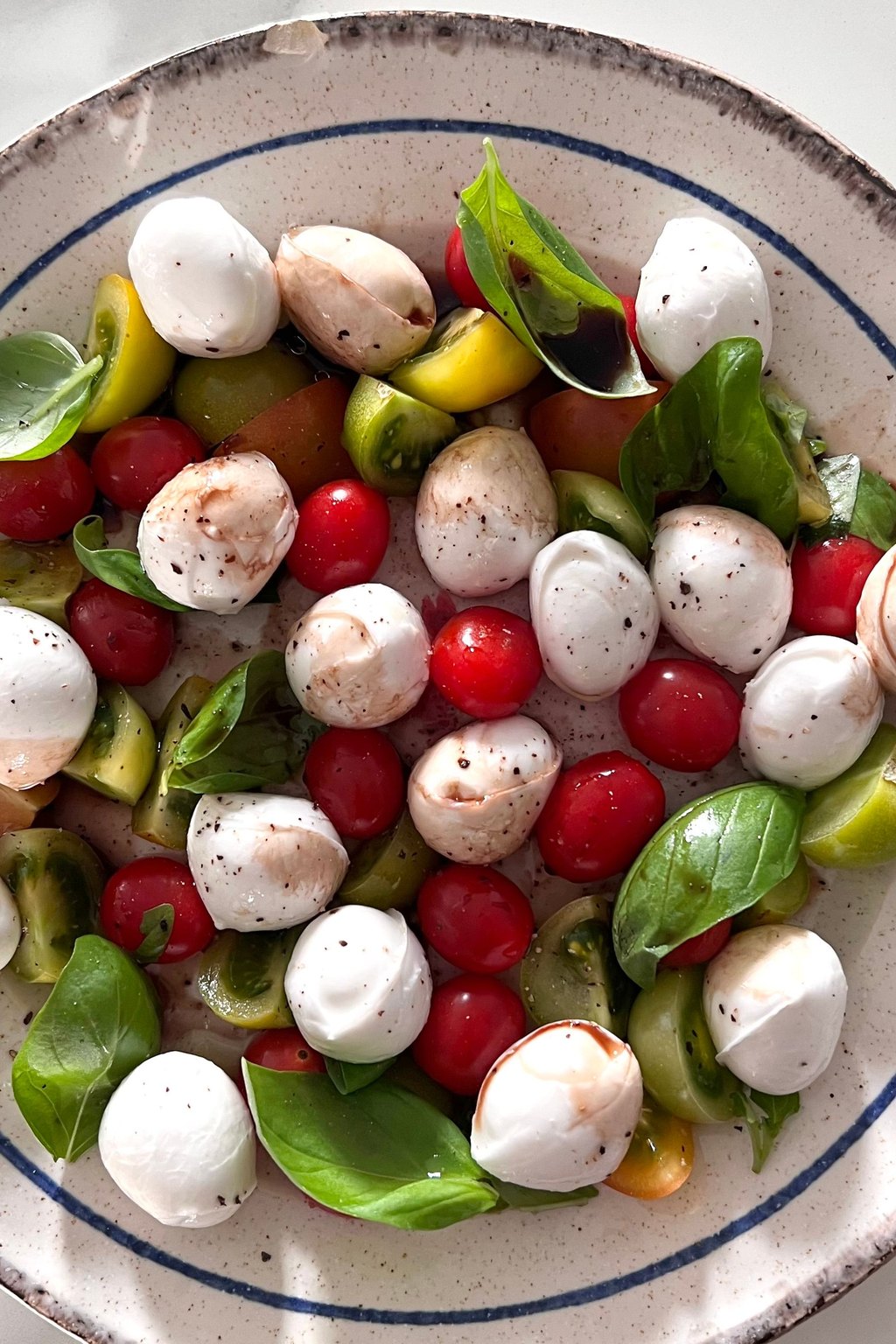 Close up of caprese skewers