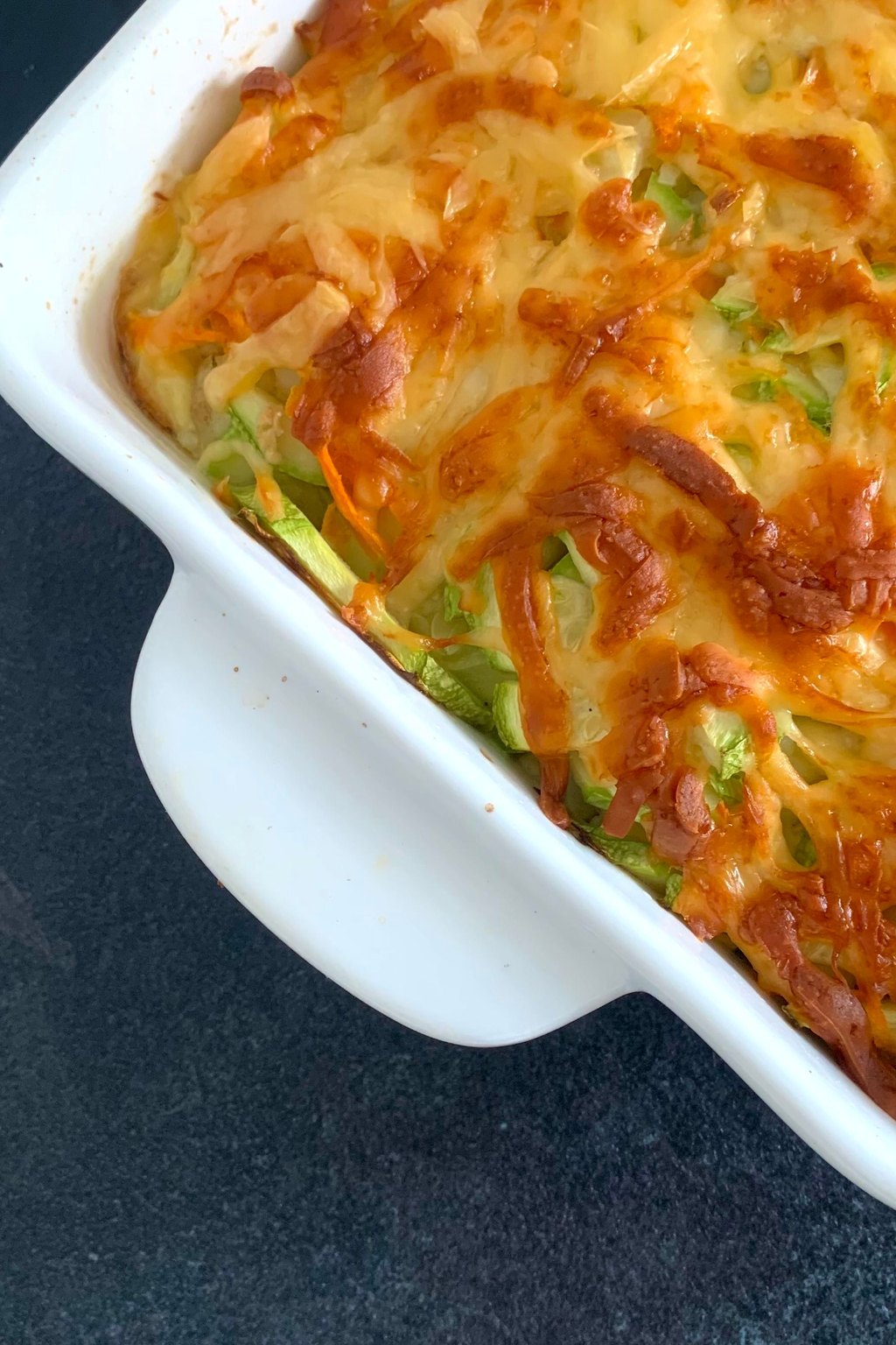 Close up of cheesy broccoli casserole