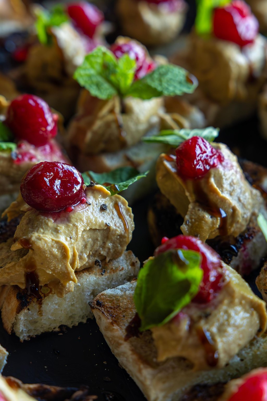 Close up of cranberry brie bites