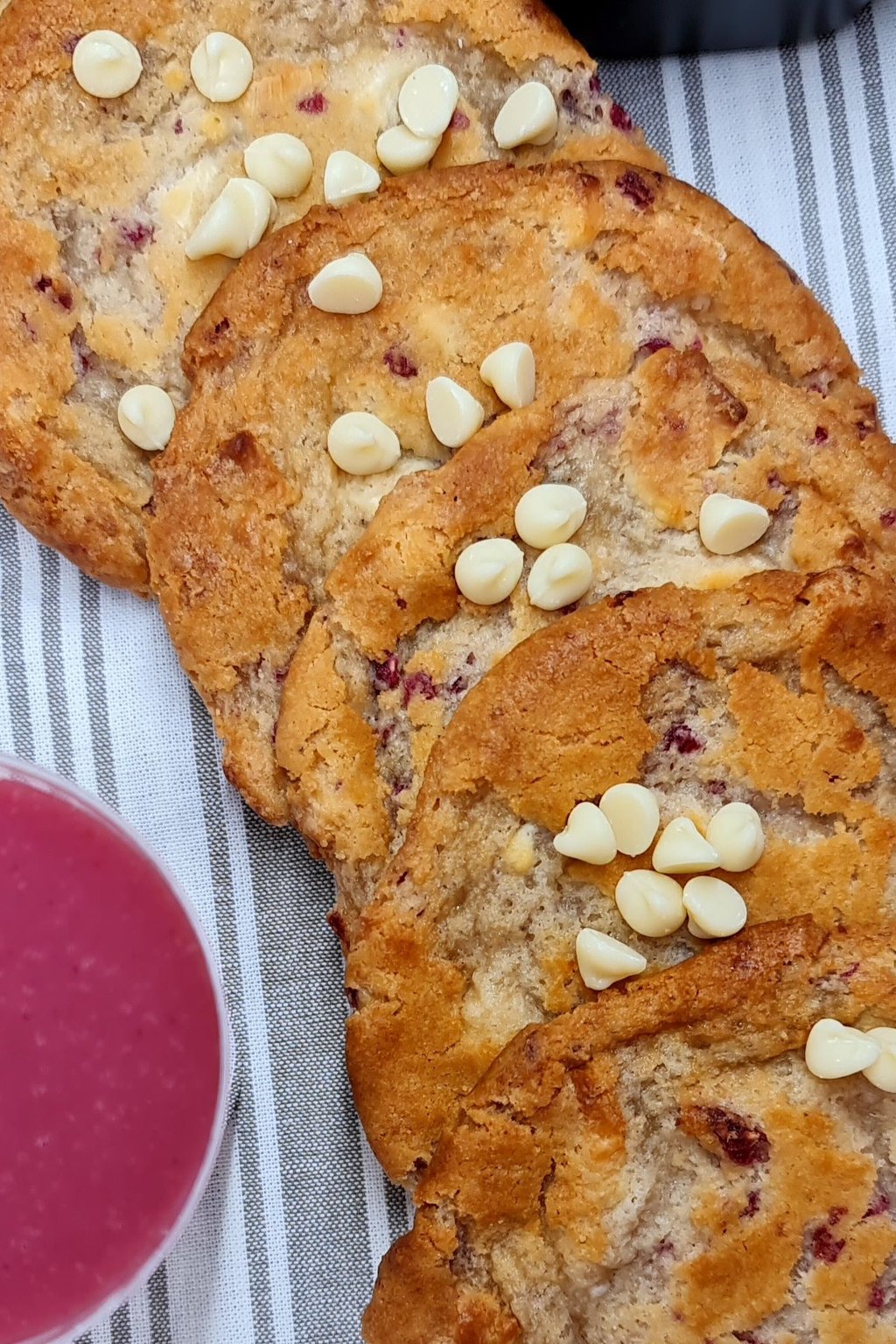 Close up of cranberry white chocolate oatmeal cookies