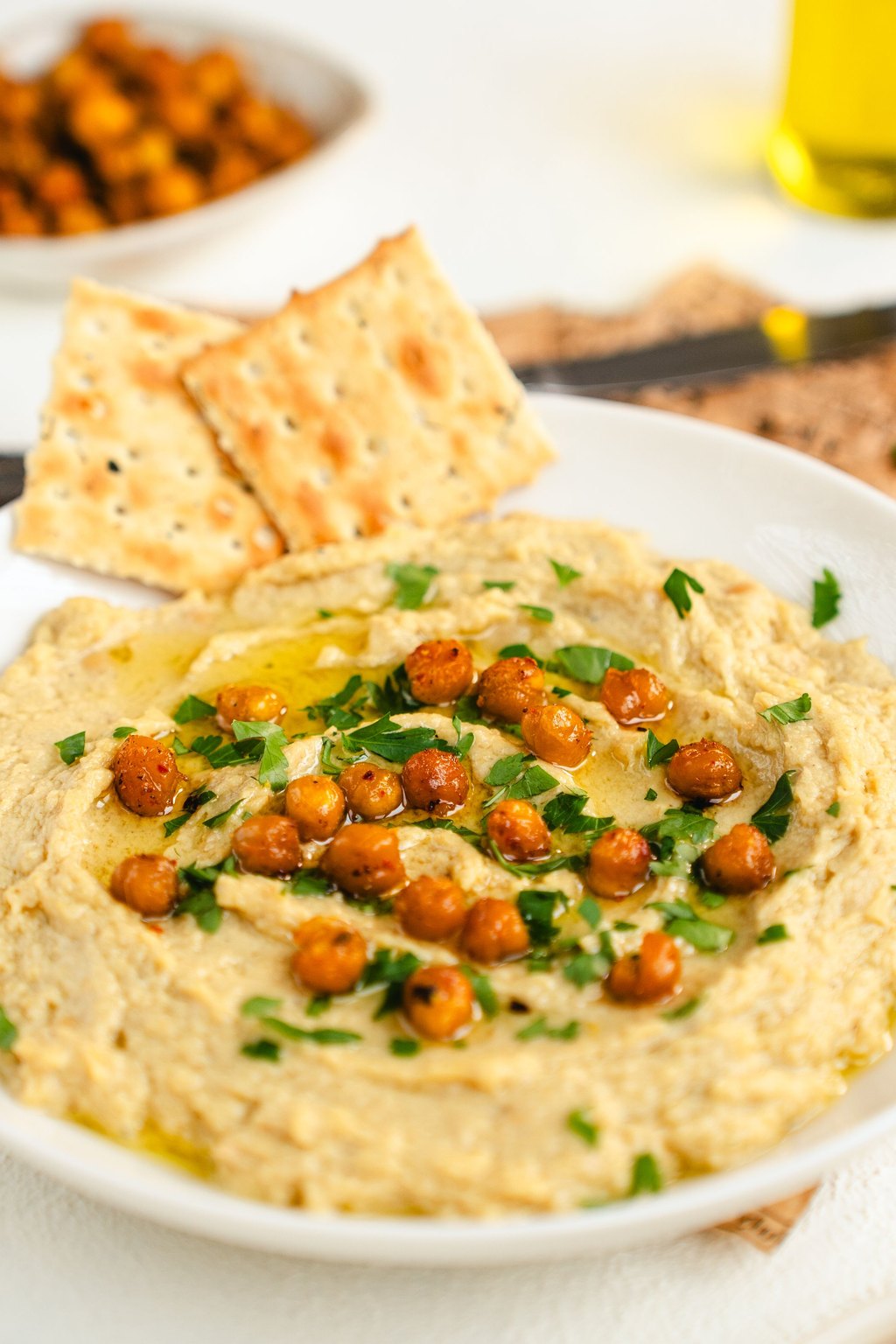 Close up of creamy homemade hummus