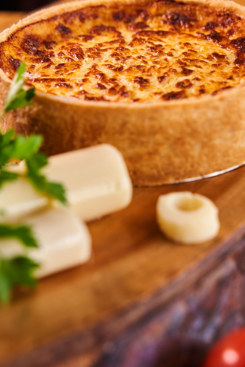 Close up of ham and cheese quiche