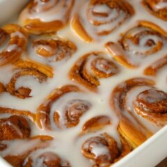 Close up of overnight cinnamon rolls