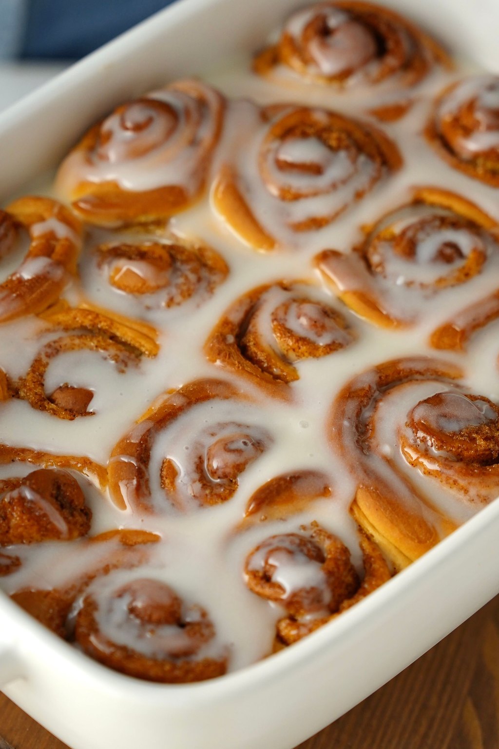 Close up of overnight cinnamon rolls