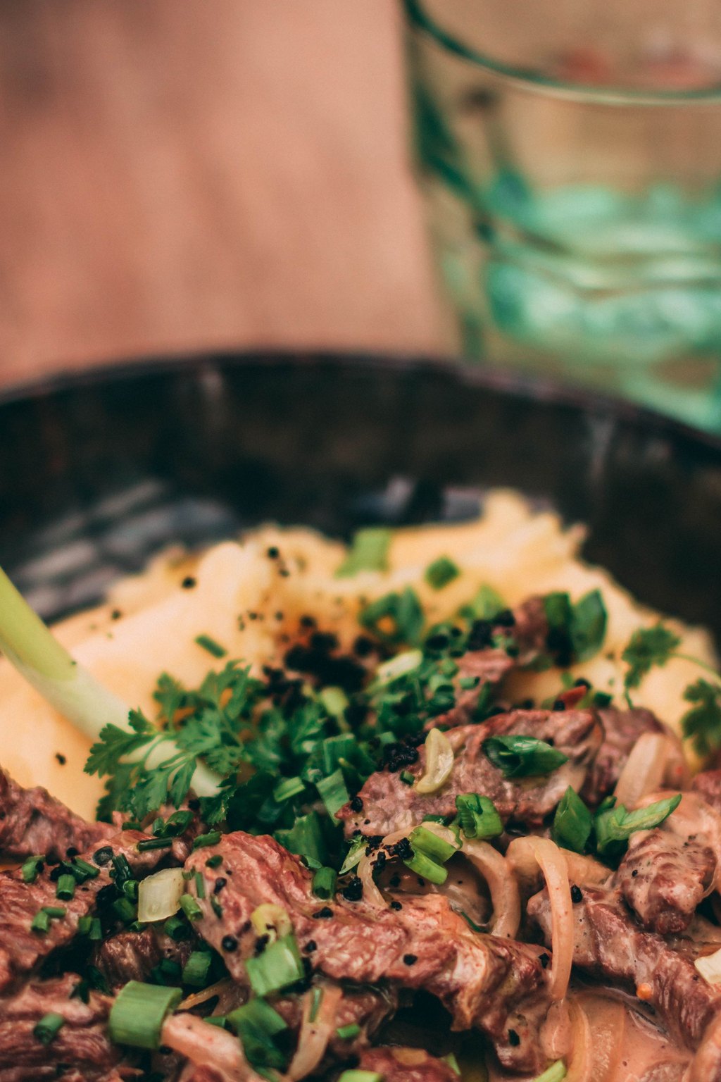 Close up of slow cooker beef stroganoff
