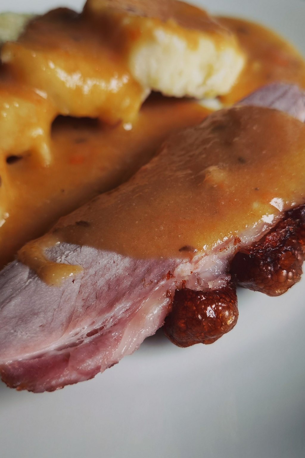 Close up of slow cooker pork loin with apples