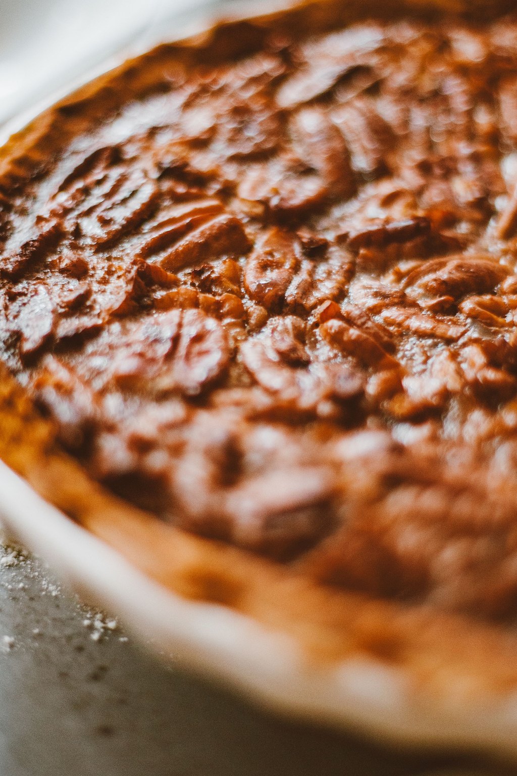 Close up of southern pecan pie