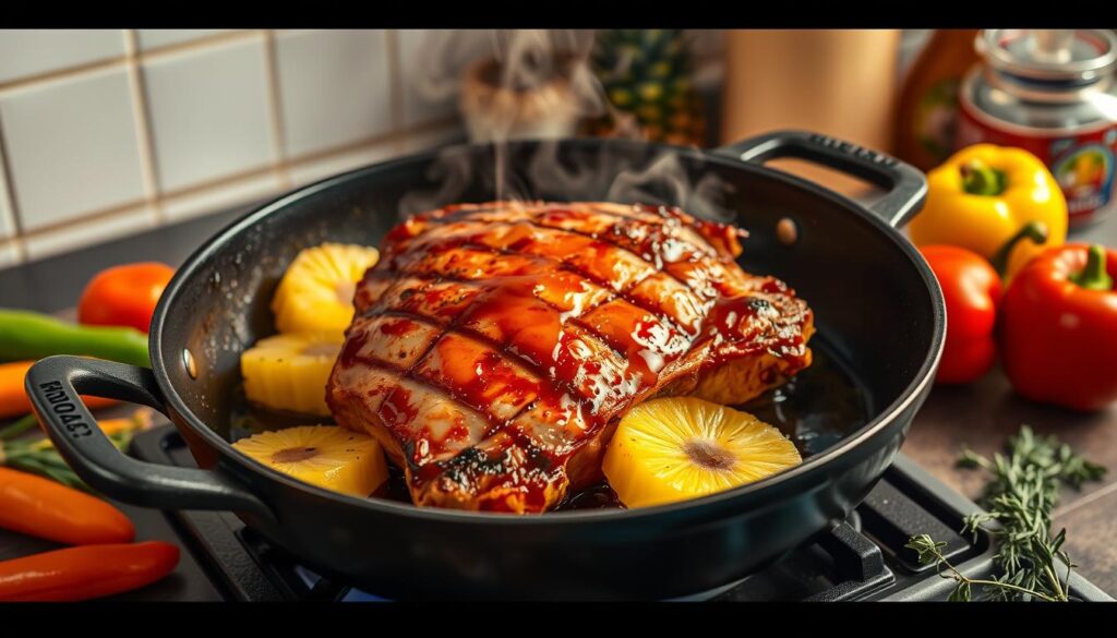 Cooking ham steak