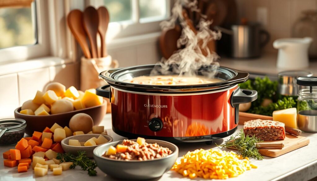 Crockpot cooking instructions for cheeseburger soup