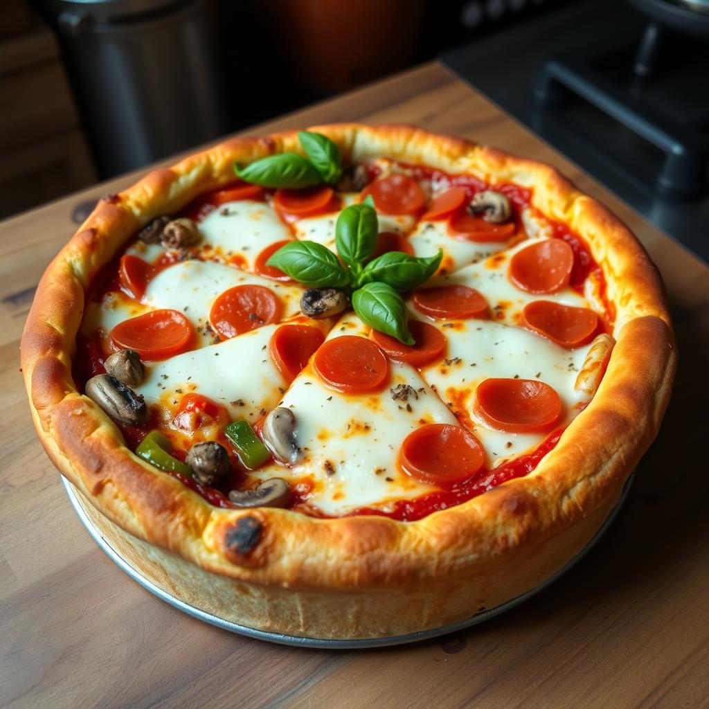 Layered deep dish pizza